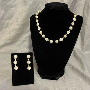 Prom/Special Occasion Necklace and Earrings, Gold with Pearl and Rhinestones